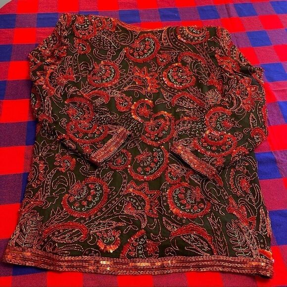 Neiman Marcus Vtg Cocktail Black Red Gold Sequin Beaded Jacket Size Large - Picture 10 of 13